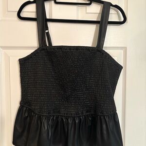 torrid Black Smocked Faux-Leather Peplum Tank